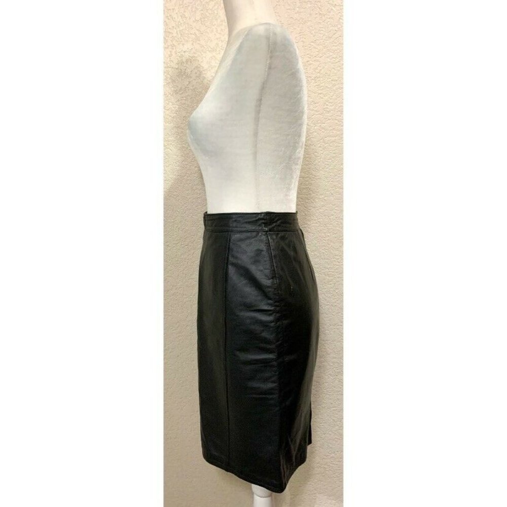 Pelle Cuir Vintage 80s Black Goth Leather Pencil Skirt - Picture 2 of 7